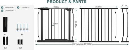 Extra Wide Baby Gate Tension Indoor Safety Gates Black Metal Large Pressure - Image 2
