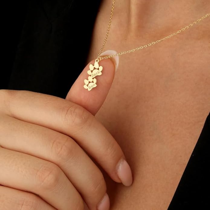 Birthstone necklace for women, Dainty gold necklace, Custom Engraved Paw Name - Image 6