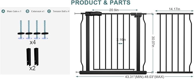 Extra Wide Pressure Mount Baby Gate Walk Through Auto Close White Metal Child - Image 2