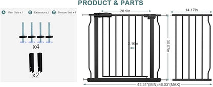 Extra Wide Pressure Mount Baby Gate Walk Through Auto Close White Metal Child - Image 2