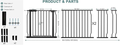 Extra Wide Baby Dog Gates for Doorways Tension Indoor Safety Gates Black Metal - Image 2