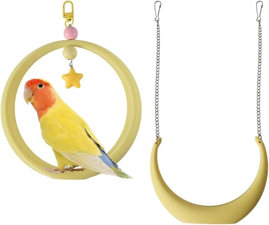 2PCS Bird Swing, Round & Half Moon Parrot Swing Perch by Unknown