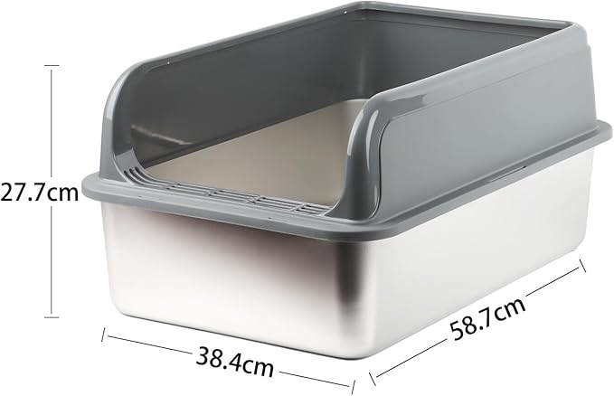 Powools Stainless Steel Cat Litter Box, Metal Litter Box - Image 2