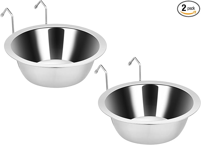 Fri4Free 2PCS Kennel Water Bowl Hanging, Stainless Steel Puppy Bowls by Fri4Free