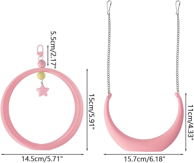 2PCS Bird Swing, Round & Half Moon Parrot Swing Perch - Image 4