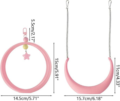 2PCS Bird Swing, Round & Half Moon Parrot Swing Perch - Image 4