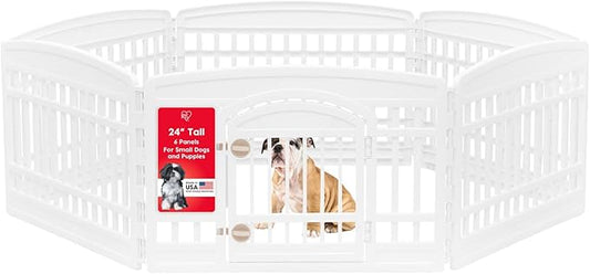 IRIS USA Dog Playpen with Door, 24” 6 Panel Pet Exercise Pen – Indoor Outdoor by IRISUSA