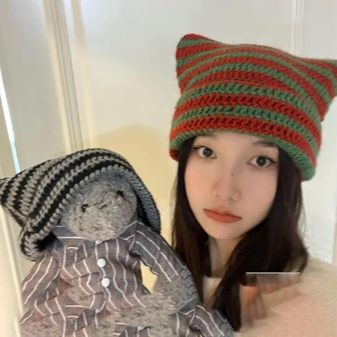 Crochet Hats for Women Cat Beanie Vintage Beanies Women Fox Hat Grunge - Image 3