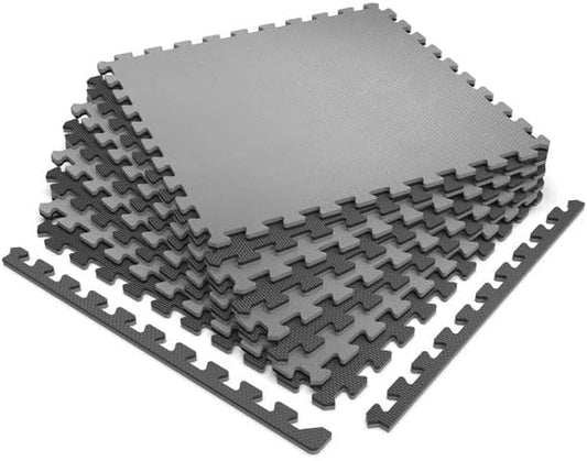 Norsk Multi-Purpose Reversible Floor Mats - EVA Interlocking Foam Tiles (Gray/Black 28 Tiles - 112 sq. Ft. 1/2" Thick)