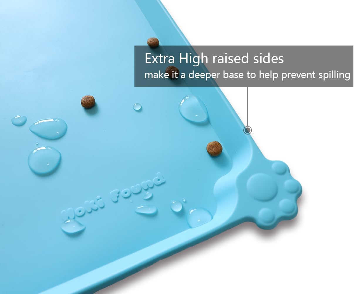 Hoki Found L Silicone Pet Food Mats - Non Slip Dog Cat Bowl Placemats - Waterproof Dog Cat Food Mats for Carpet - Arctic