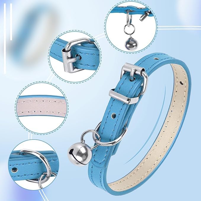 Pink XXS Dog Collar with Bell Girls PU Leather Puppy Collar with Bell - Image 5