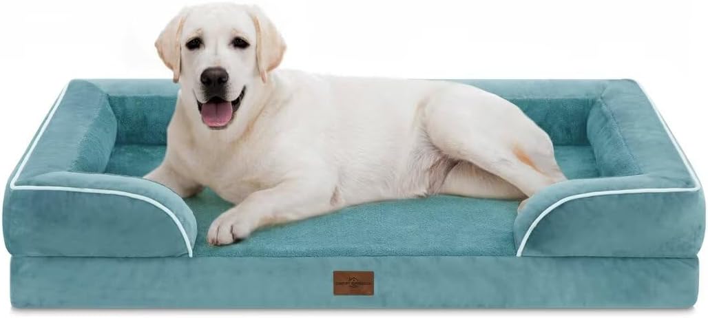Comfort Expression Jumbo Breed Dog Bed, Orthopedic Beds for Extra Large Dogs, Waterproof Dog Bed, PV Washable Dogs Sofa Beds with Removable Cover & Non-Slip Bottom(Jumbo,Washed Blue)