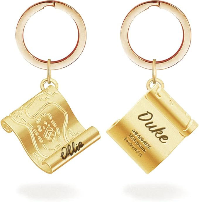 Dogs ID Tags Personalized Front and Back Engraving Brass Adventure Map Shape by MEMOPAW