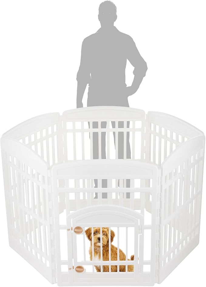 IRIS USA Dog Playpen with Door, 34” 6 Panel Pet Exercise Pen – Indoor Outdoor - Image 2