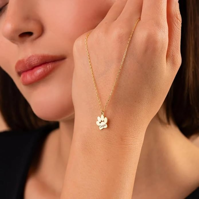 Birthstone necklace for women, Dainty gold necklace, Custom Engraved Paw Name - Image 3