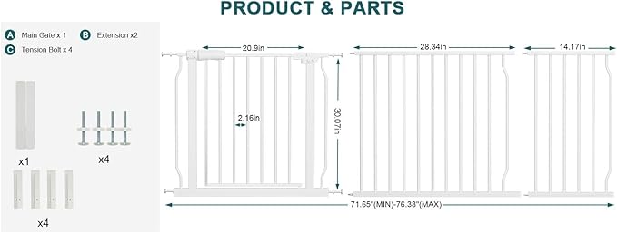 Extra Wide Baby Gate Tension Indoor Safety Gates White Metal Large Pressure - Image 2