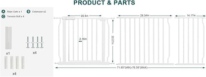Extra Wide Baby Gate Tension Indoor Safety Gates White Metal Large Pressure - Image 2