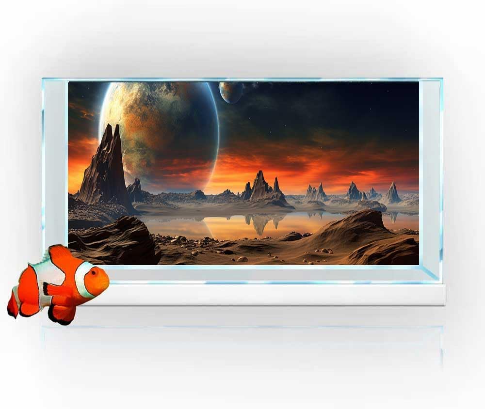 30X12IN Cosmic Aquarium Background, Cool Parallel Space Themed Fish Tank Background, Tropical Desert Terrarium Background with 8 EVA Double-Sided Tape