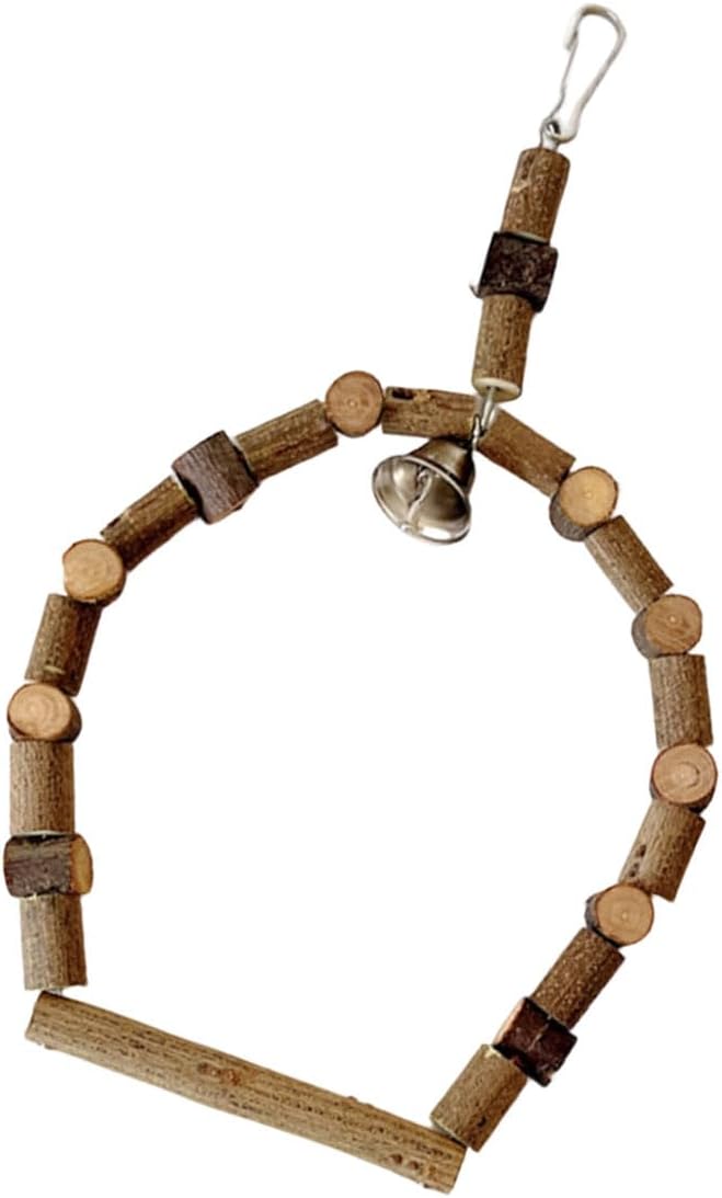 Wooden Bird Swing Perch with Bells Natural Safe Hanging Stand - Image 8