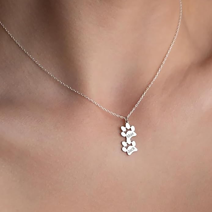Birthstone necklace for women, Dainty gold necklace, Custom Engraved Paw Name - Image 2