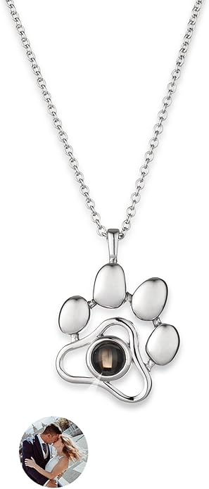 Personalized Cute Dog Cat Paw Name Necklace Forever Love Custom Heart Pendant by RESVIVI