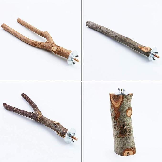 4 Pack Natural Wood Bird Perch Parrot Stand Branches Fork Toys, Pet Bird Cage - Image 4
