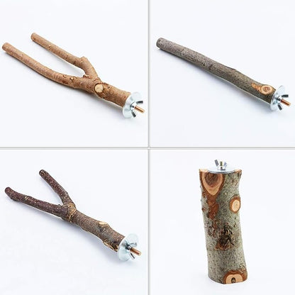4 Pack Natural Wood Bird Perch Parrot Stand Branches Fork Toys, Pet Bird Cage - Image 4