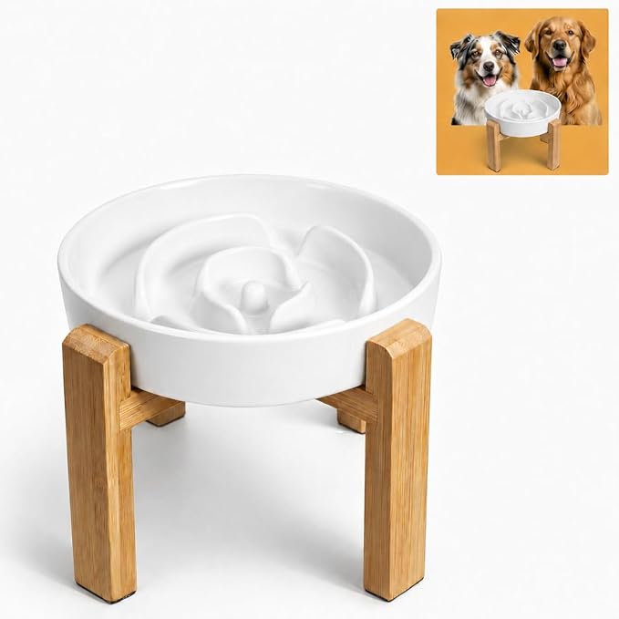 Elevated Slow Feeder Dog Bowl Large Breed, 8.8 Inch Ceramic Slow Eating Bowl by PTOBER
