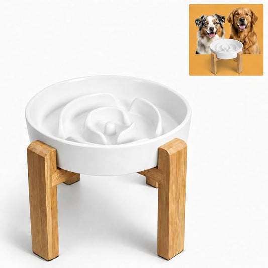 Elevated Slow Feeder Dog Bowl Large Breed, 8.8 Inch Ceramic Slow Eating Bowl by PTOBER