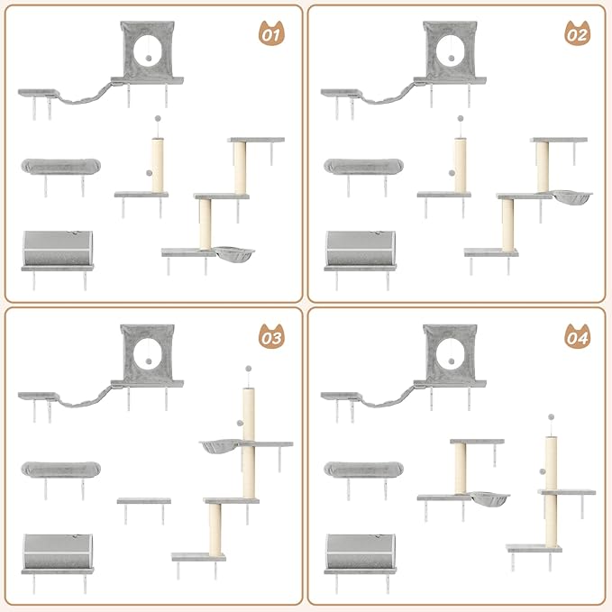 NUNU LAB 7-in-1 Cat Wall Shelves, Wall Mounted Cat Climber Set, Cat Furniture - Image 3