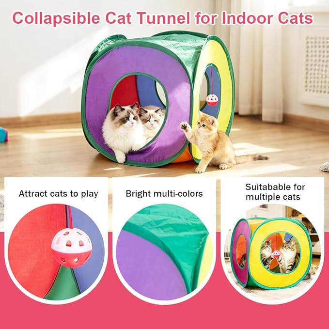 Retro Shaw 33 Pack Cat Toys for Indoor Cats, Collapsible Kitty Tunnel Tent - Image 3