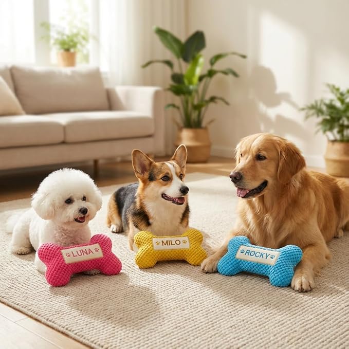Personalized Dog Bone-Shaped Squeaky Toy – Custom Embroidered Name, Durable - Image 8