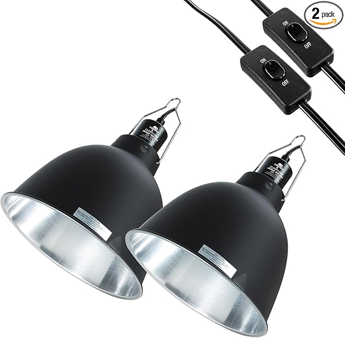 2 Pack Reptile Light Fixture, 8.1in Deep Dome Reptile Heat Lamp Fixture by CAVACHEWReptileSupplies