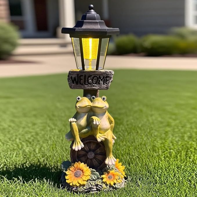 Solar Frog Garden Statue, Outside Frog Statue Gift - Image 7