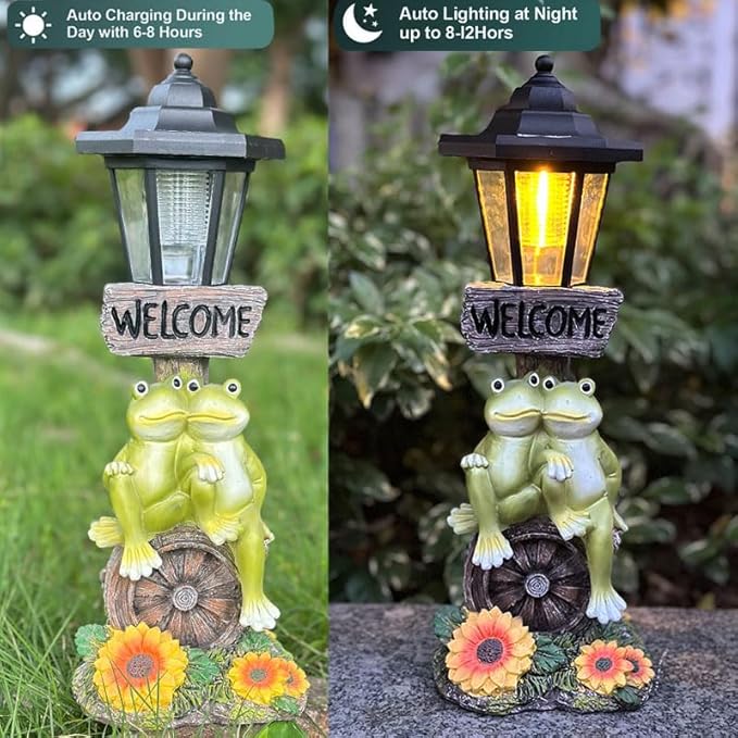 Solar Frog Garden Statue, Outside Frog Statue Gift - Image 4