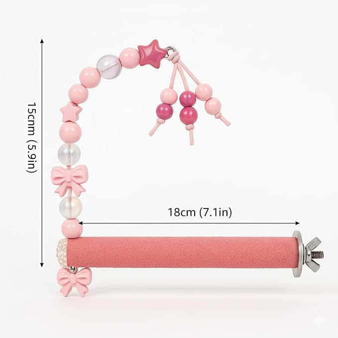 Bird Parrot Perch with Beads and Bow Chew Toy, Cage Platform Toy and Exercise - Image 4