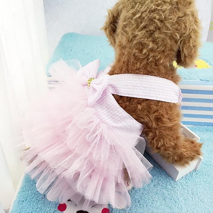Dog Dresses, Fashion Pet Dog Clothes, Striped Mesh Puppy Dogs Princess Dresses - Image 6