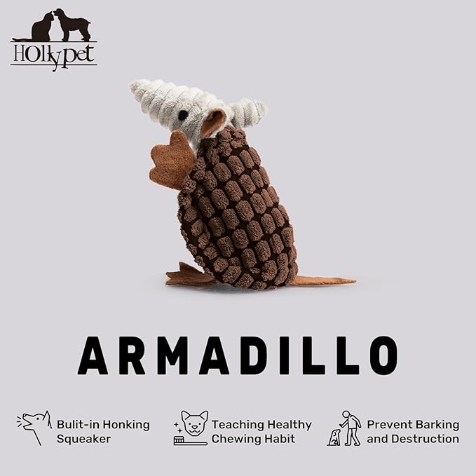 Hollypet Plush Dog Squeaky Toy Stuffed Armadillo Animal Pet Puppy Chew Toys - Image 4