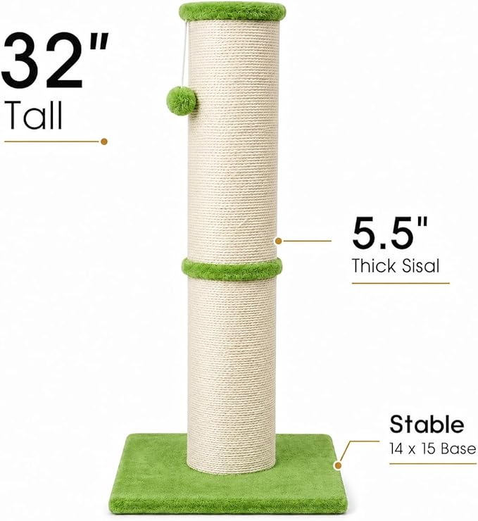 PAWSCRAT Cat Scratching Post 32 Inch High, 5.5 Inch Large Diameter Natural - Image 2