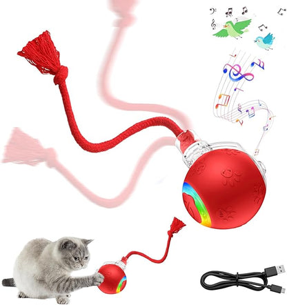 Interactive Cat Toy Ball with Red Tassel Tail, 3 Speed Modes Motion Activated by Unknown