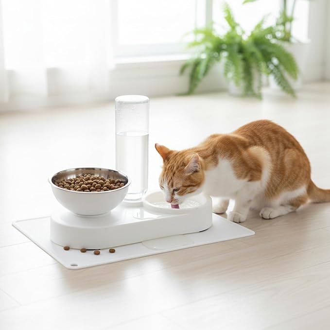 2 in 1 Elevated Dog Cat Bowls, 15°Tilted Pets Water and Food Bowl Set, Pet - Image 9