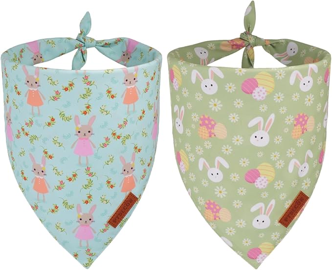 PTDECOR Easter Dog Bandana, Rabbit Floewr Dog Scarf, Premium Durable Fabric by PTDECOR