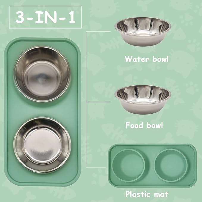 BNOSDM 2 Pcs Double Dog Food Bowls, Stainless Steel Small Dog Food and Water - Image 2