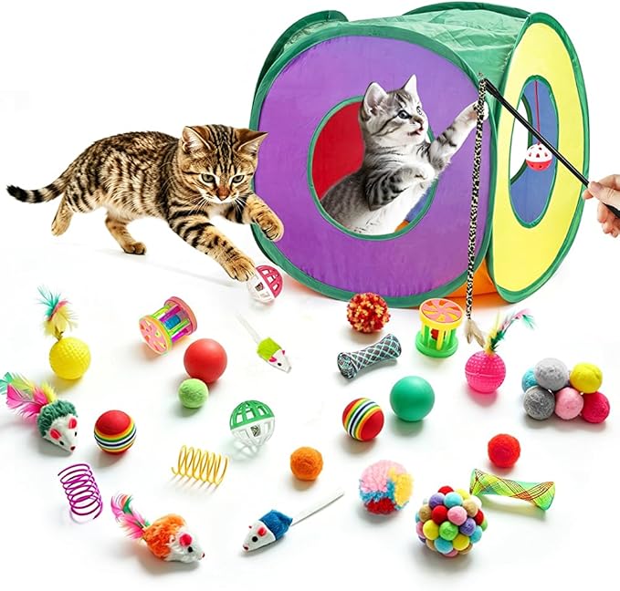 Retro Shaw 33 Pack Cat Toys for Indoor Cats, Collapsible Kitty Tunnel Tent by RetroShaw