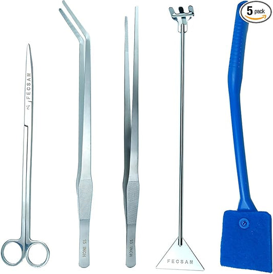 Aquarium Aquascape Tools Kit, 15 inch Stainless Steel Includes Brush, by Fecsam