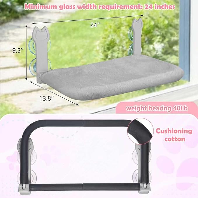 2 Pack Cat Window Perch, Cat Window Hammock Cordless Foldable Window Bed - Image 2
