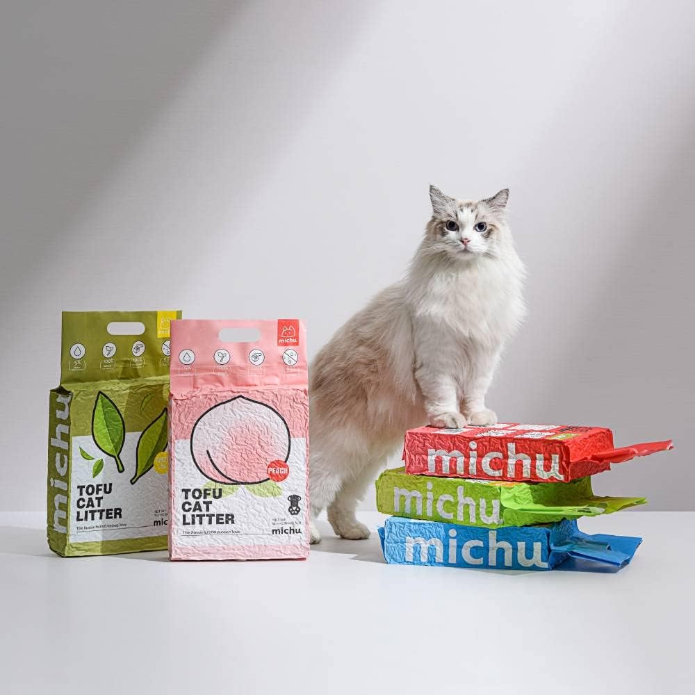 Tofu Cat Litter Natural Clumping Tofu Cat Litter 5.5lb/88oz 5 Scents (Watermelon + Wonder Litter, 2 Pack)