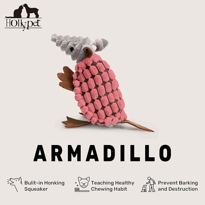 Hollypet Plush Dog Squeaky Toy Stuffed Armadillo Animal Pet Puppy Chew Toys - Image 4