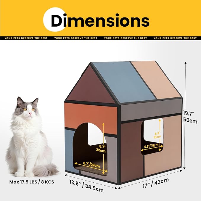 Cardboard Cat House with Scratch Pad & Catnip, Cat Play Scratching House - Image 5