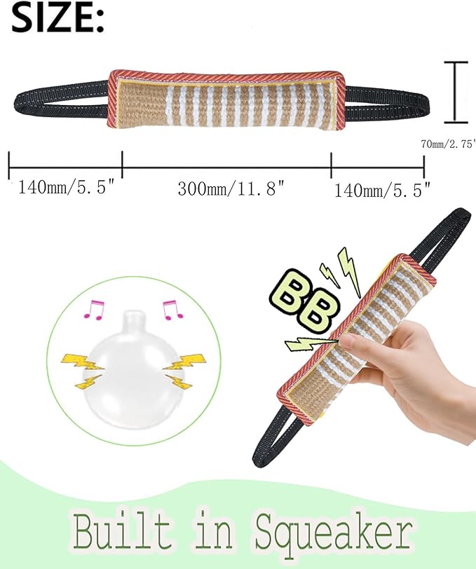 Clysoru Squeaky Tug Toy for Dogs Jute - Image 3
